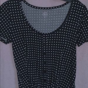 Black polkadot front tie top